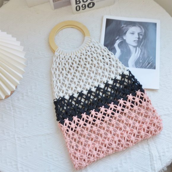 2024 New Coarse Cotton Rope Woven Bag Handbags Women Fashion Casual Vacation Beach Tote Bag Simple Straw Shoulder Bags Summer Personality Sense Of Luxury Simple Small Tote For Women - Image 4