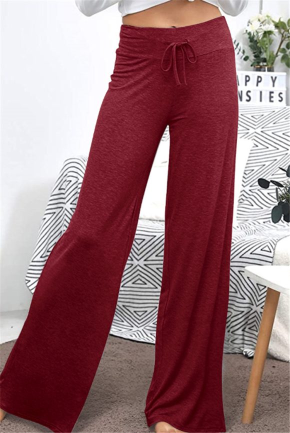 Wide Leg High Waist Elastic Band Casual Pants - Image 4