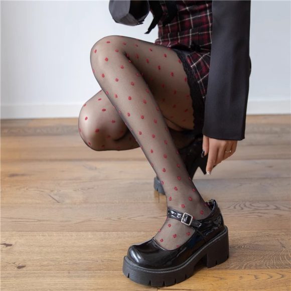 Aurora Polka Lace Shiny Suspenders Small Polka Dot Stockings - Image 3