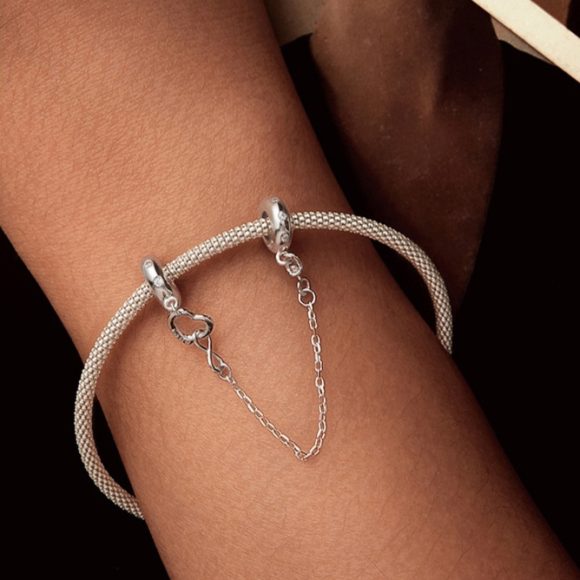 Silver Ziyun Infinite Love Silicone Safety Chain 925 Silver DIY Bracelet String Beads Sub-accessories Charm Mother's Day - Image 5