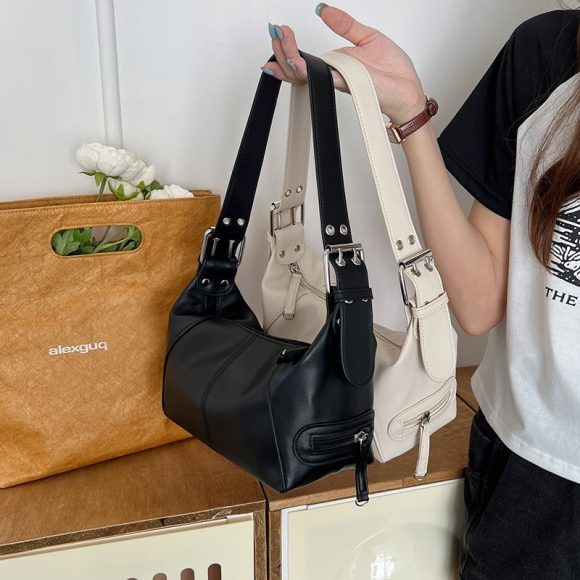 Retro Leather Zip One Shoulder Portable Underarm Bag - Image 5