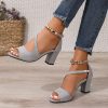 Buckle Suede Chunky Heel Roman High Heels - Image 3