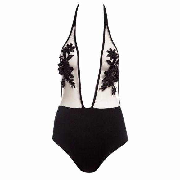 Embroidered Halter Sexy Lingerie Siamese Bikini - Image 5