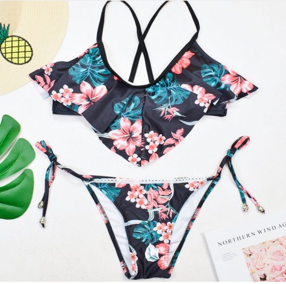 Swimsuit bohemian leaf print split bikini - Image 2