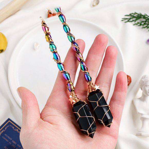 Natural Crystal Obsidian Double Pointed Column Scepter Pendant - Image 3