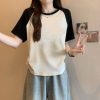 Women's Cotton Stretch Crew Neck Short Sleeve Stitching Top - Image 4