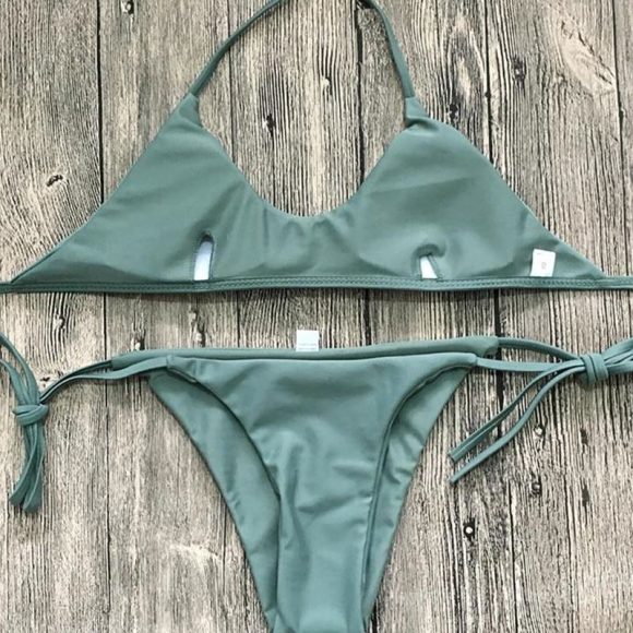 Ladies Swimwear Bikini Solid Color Bikini Set - Image 3