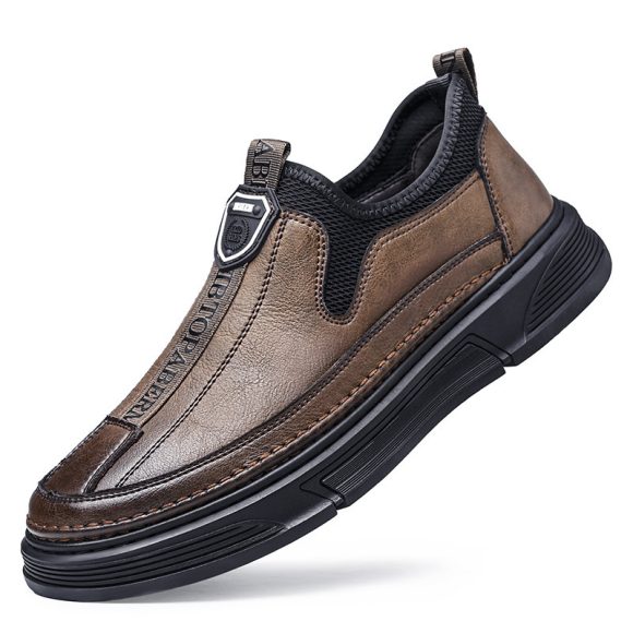 Solid Color Casual Round Toe Leather Shoes For Men - Image 2