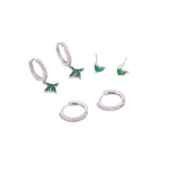 Green Inlaid Zircon Fashion Women's Earrings Three-piece Set - Image 3