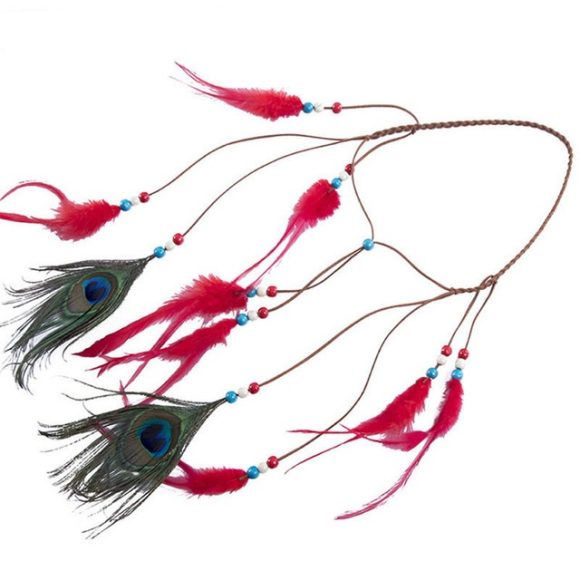 Peacock feather leather rope pendant hair ornament - Image 8