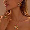 Colorful Opal Hammered Flower Earrings Suit