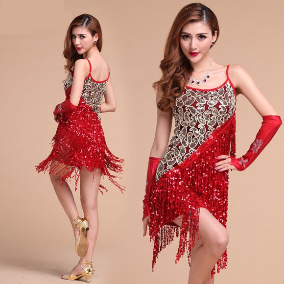 Adult Female Latin Dance Dress With Fringe Costume - Image 4