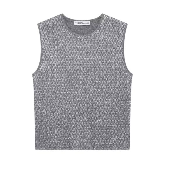 European And American Women's Beads Decoration Metallic Yarn Knitted Top - Image 5