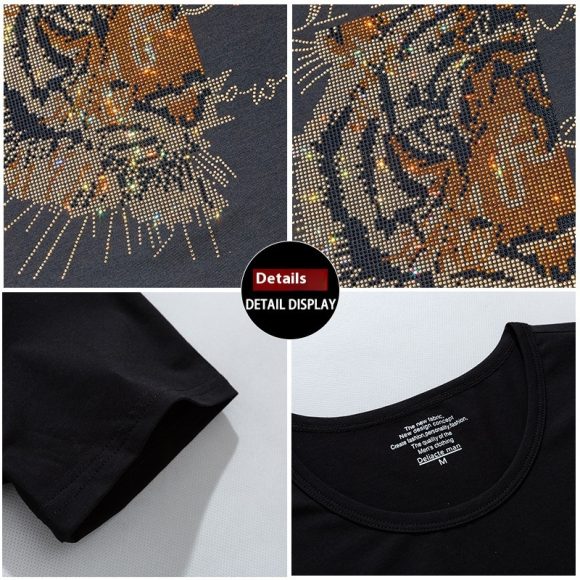 European Goods Round Neck Rhinestone Hot Fixed Short Sleeve T-shirt - Image 2