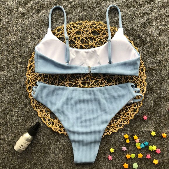 Solid color striped bikini - Image 2