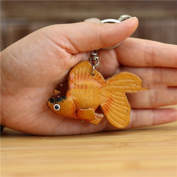 First Layer Cowhide Small Goldfish Handbag Pendant Keychain - Image 4