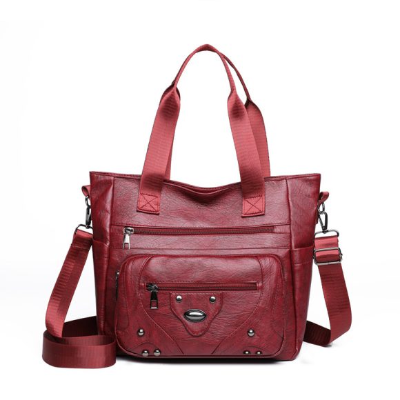 Large Capacity Soft Leather Washed Leisure Commute Shoulder Bag - Image 8