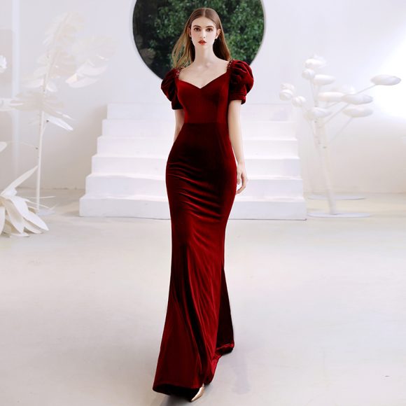 Wine Red Fishtail Evening Dress Woman - Image 2