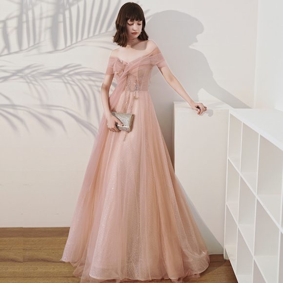 One Shoulder Slim Fairy Aura Light Gauze Bridesmaid Dress - Image 3