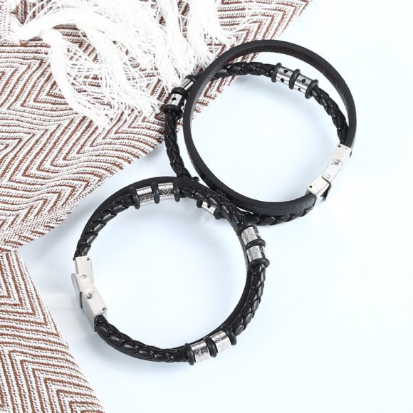 Stainless Steel Woven Leather String Couple Bracelet - Image 4