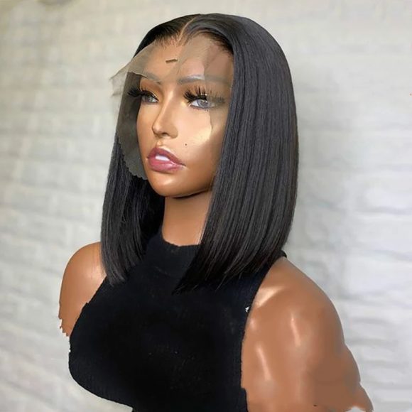 Short Bob Wig Bone Straight 13x4 Transparent Lace Front Wigs - Image 3
