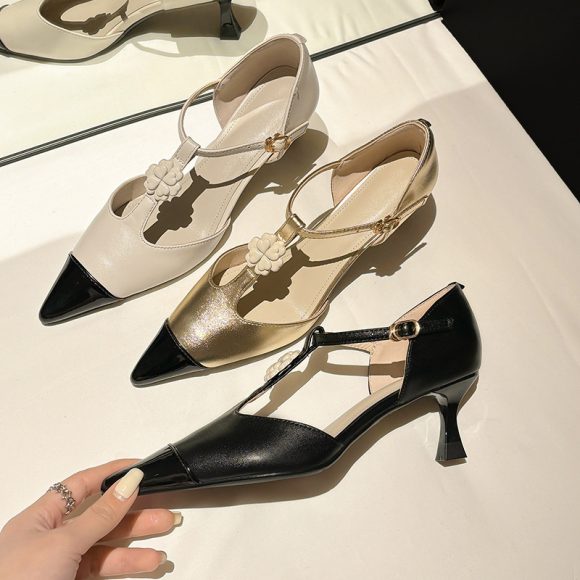Women's Flower Stiletto Heel Pointed Toe Shallow Mouth Shoes - Image 3