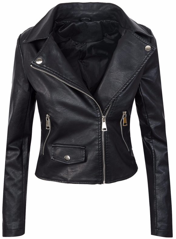 Women's Fall Winter Coat Slim PU Leather Short Zipper Leather Jacket Leather Coat - Image 9