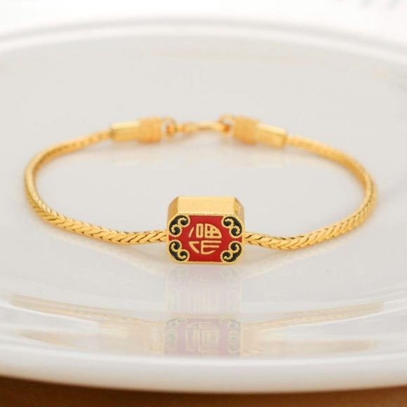 Alluvial Gold Ancient Gold Color Pure Copper Blessing Card Lucky Beads Bracelet - Image 4