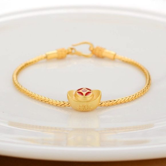 Alluvial Gold Ancient Gold Color Pure Copper Blessing Card Lucky Beads Bracelet - Image 6