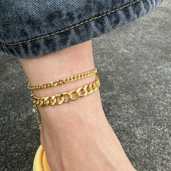 18K Gold Bold Cuban Link Chain Anklet Grinding Chain Fashion - Image 7