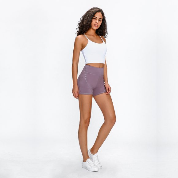 SHINBENE Anti-sweat Plain Sport Athletic Shorts Women High Waisted Soft Cotton Feel Fitness Yoga Shorts with Two Side Pocket - Image 6