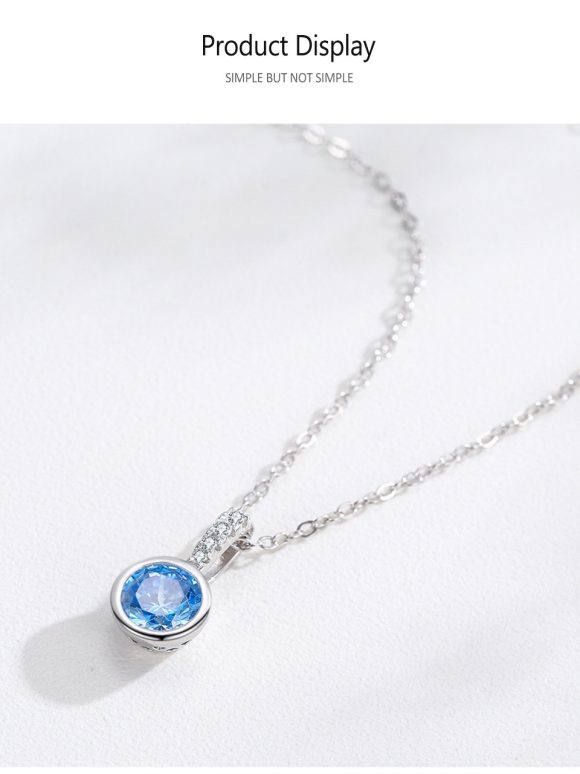 Women's Light Luxury Sea Blue Artificial Diamond Earrings Necklace - Image 7