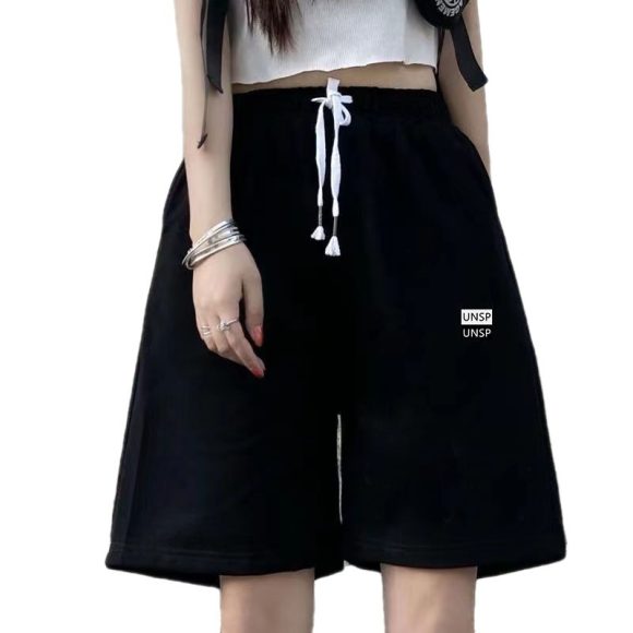 Summer New Loose High Waist Slimming Black Wide-leg Sports Shorts For Women - Image 3
