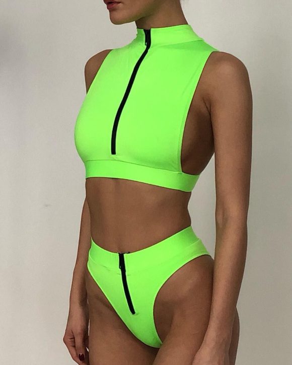 New Swimsuit Fluorescent Swimsuit Solid Bikini - Image 7