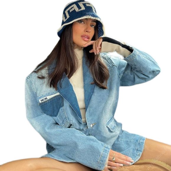 American Retro Blue Super Fire Suit Style Denim Jacket - Image 5