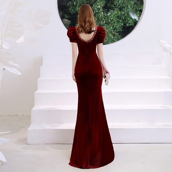 Wine Red Fishtail Evening Dress Woman - Image 3