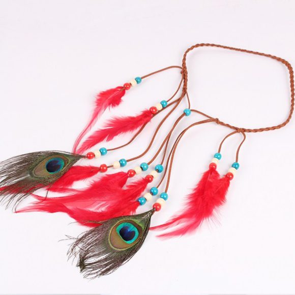 Peacock feather leather rope pendant hair ornament - Image 2