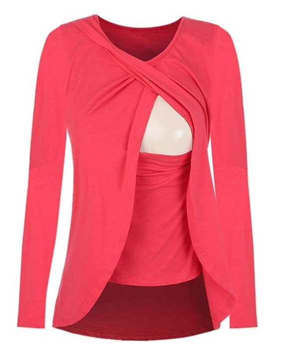 Europe maternity cotton round neck can uncover feeding pregnant women leisure all-match solid color shirt blouse 8962 - Image 6