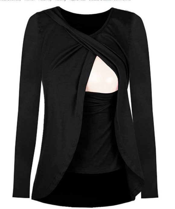 Europe maternity cotton round neck can uncover feeding pregnant women leisure all-match solid color shirt blouse 8962 - Image 4