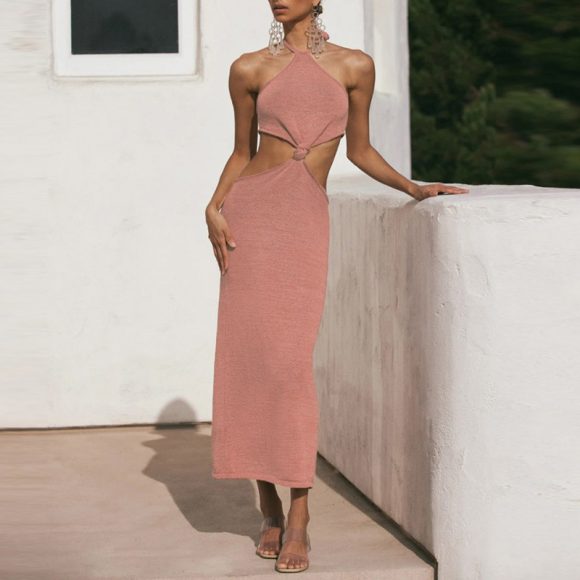 New Women's Sexy Knitted Halter Neck Strapless Dress - Image 3