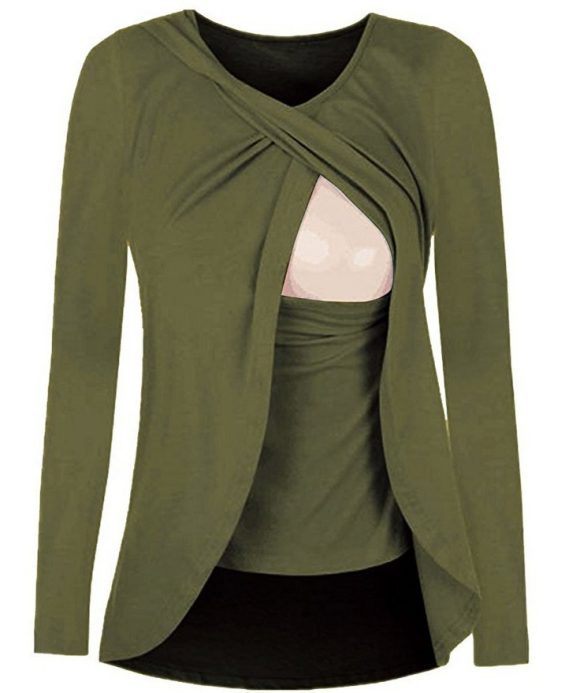 Europe maternity cotton round neck can uncover feeding pregnant women leisure all-match solid color shirt blouse 8962 - Image 2