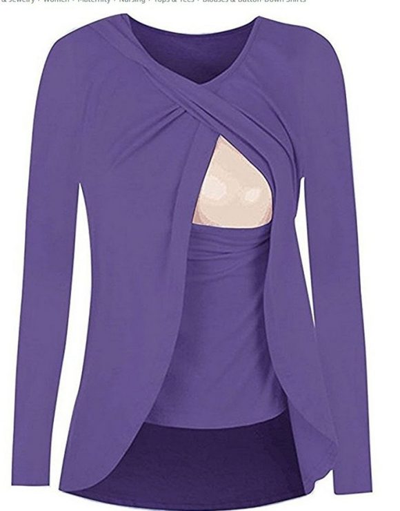 Europe maternity cotton round neck can uncover feeding pregnant women leisure all-match solid color shirt blouse 8962 - Image 3