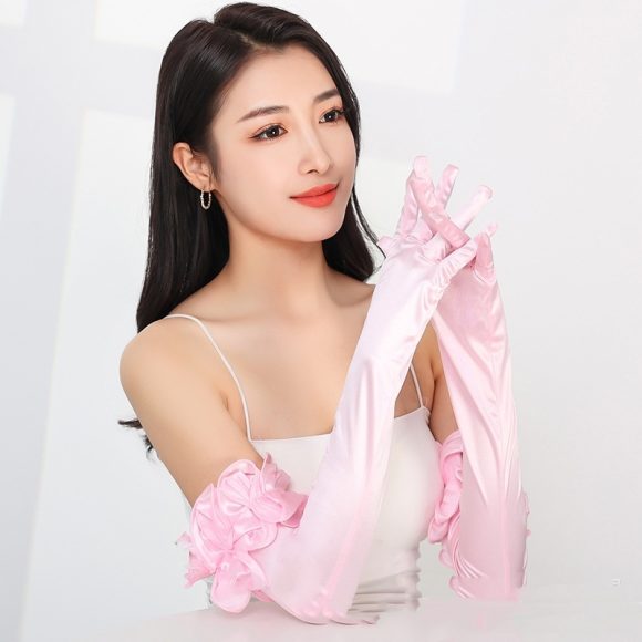 Satin Stretch Long Wedding Dress Etiquette Gloves Elegant - Image 7