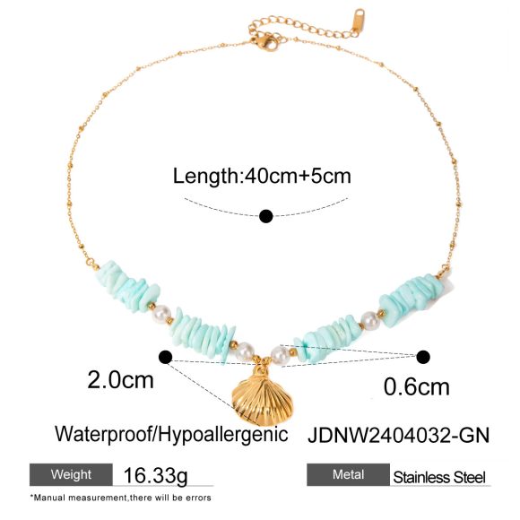 Mint Green Shell Patch Pearl Shell Pendant Necklace Jewelry - Image 5