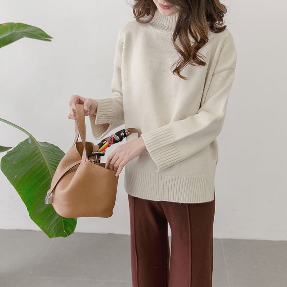 Korean winter new maternity pregnant women sweater size loose turtleneck sweaters backing - Image 5