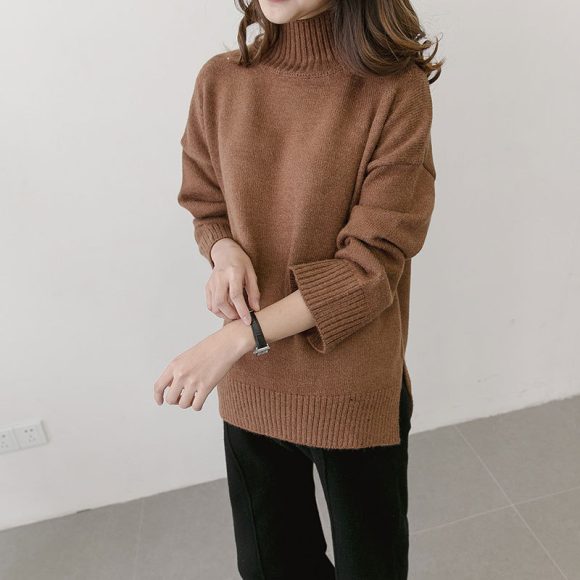 Korean winter new maternity pregnant women sweater size loose turtleneck sweaters backing - Image 3