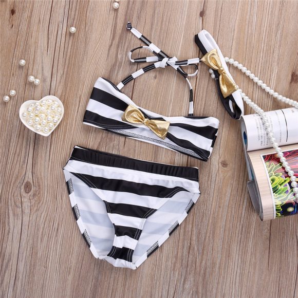Baby girl striped bow bikini beachwear - Image 4