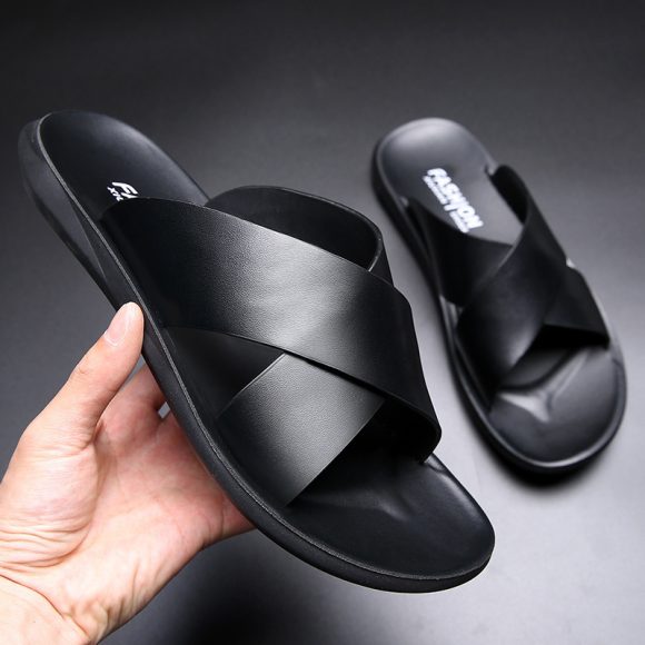 Men's Casual Soft Leather Soft Bottom Non-slip Slippers - Image 2