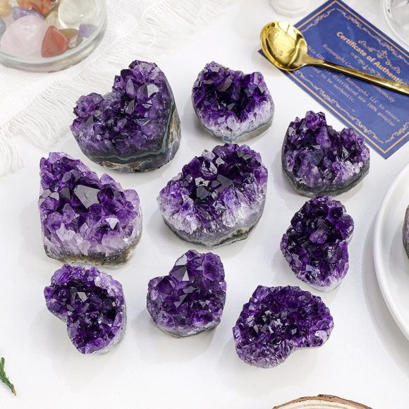 Purple Water Crystal Cluster Love Decoration Piece Raw Stone Ore Specimen Heart - Image 3