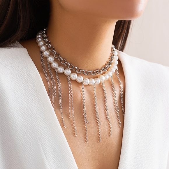 Pearl Tassel Fun Design Double-layer Retro Necklace Women's Accessories - Image 10